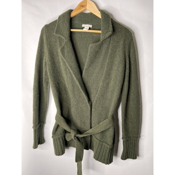 Tweeds Lambswool Angora Blend Belted Front Cardigan Collared Green Women's Small - Picture 1 of 6
